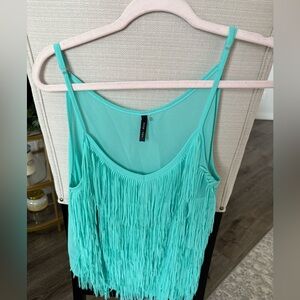 San Joy Turquoise Fringe Camisole, M